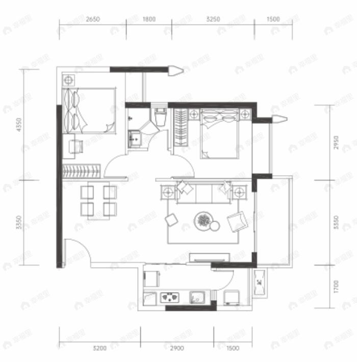 京基智农山海公馆2室2厅1卫户型图