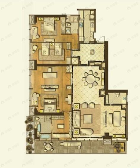 日月光解放碑1号R35室2厅3卫户型图