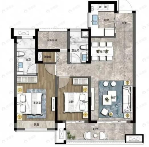 常熟宝龙广场3室2厅2卫户型图