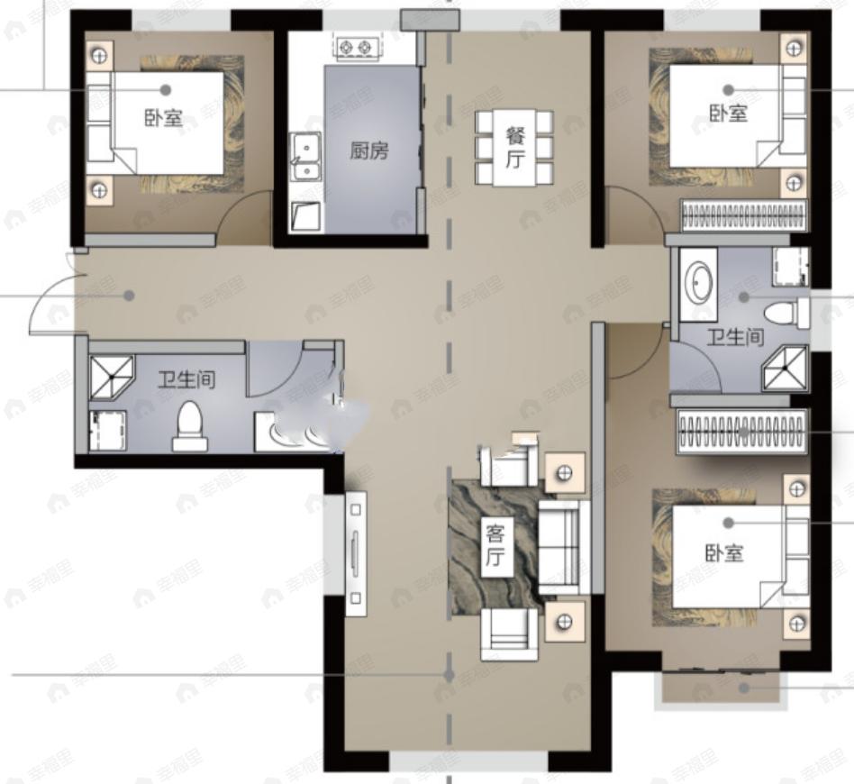 树人莱雅居3室2厅2卫户型图