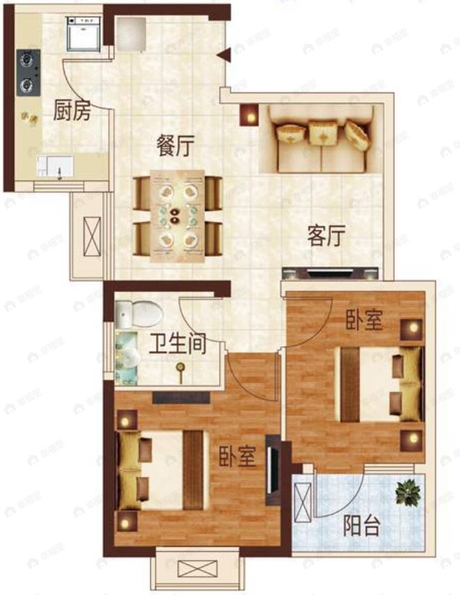 银泰御华园三期2室2厅1卫户型图