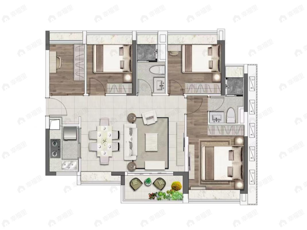 珠实公交花城云著4室2厅2卫户型图