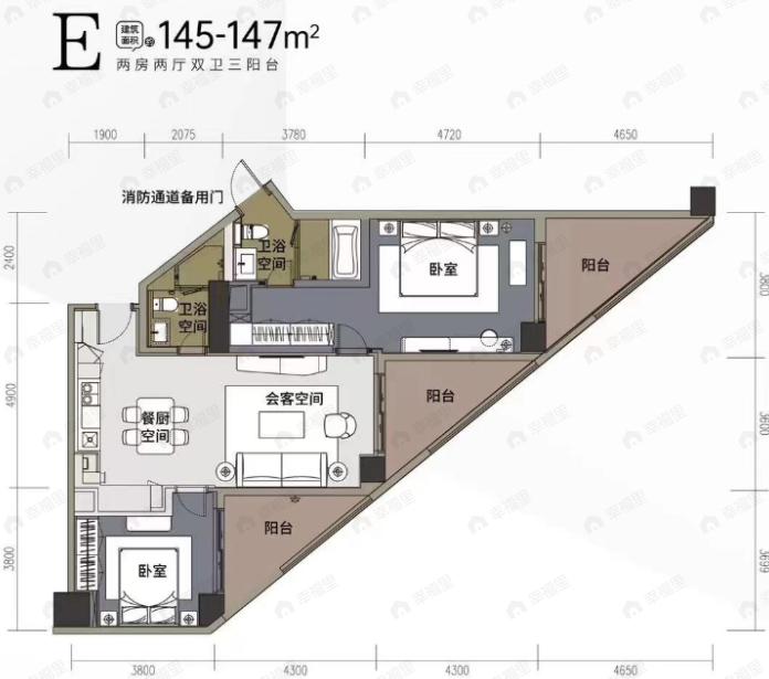 合景J3002室2厅2卫户型图