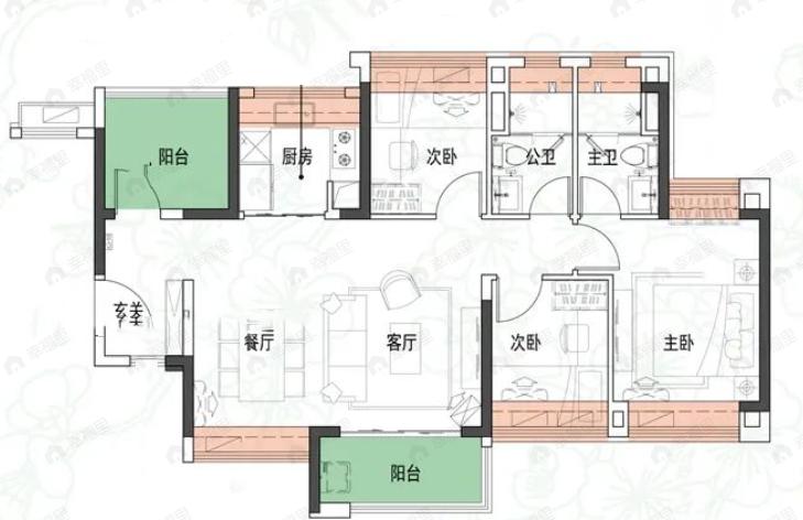 越秀滨海花城3室2厅2卫户型图