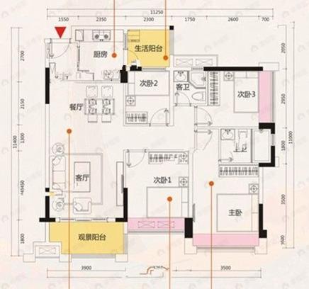 钰海佳园4室2厅2卫户型图