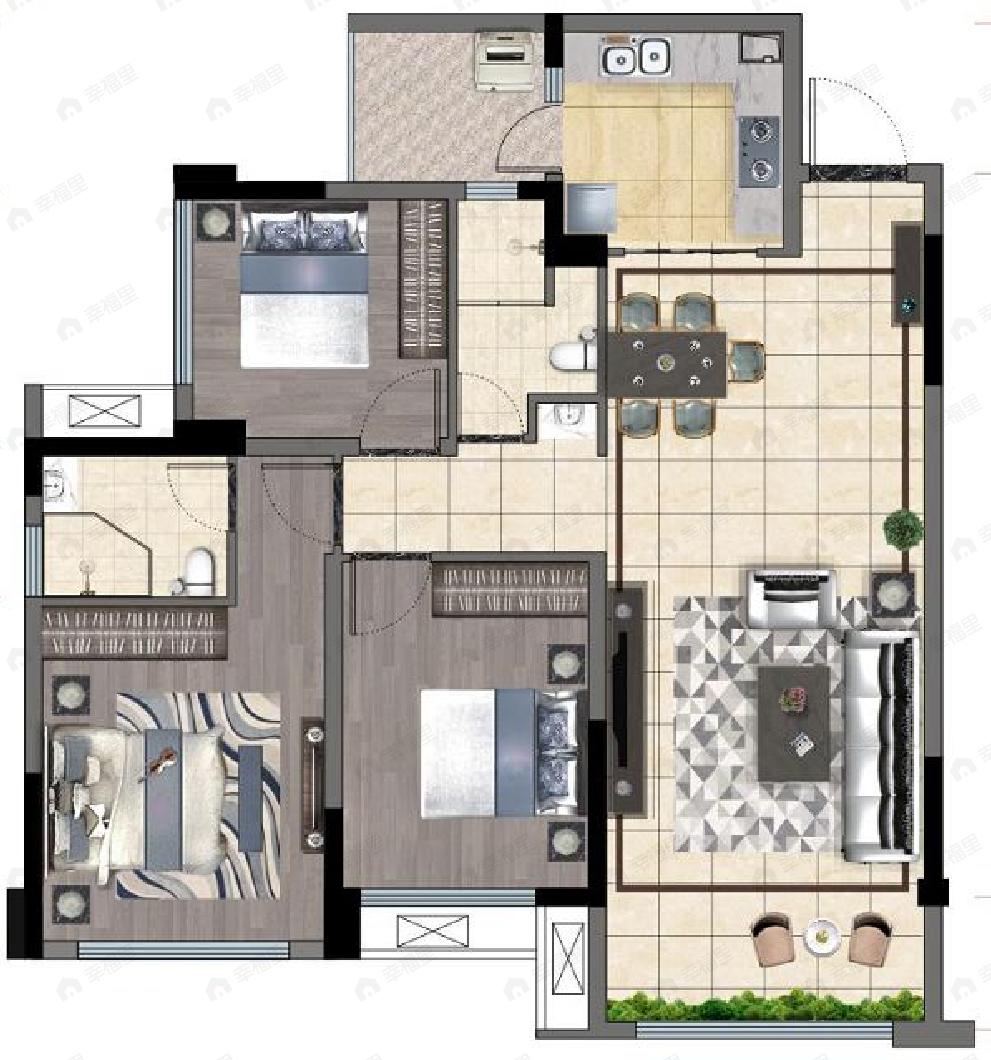 和裕晶河湾3室2厅2卫户型图