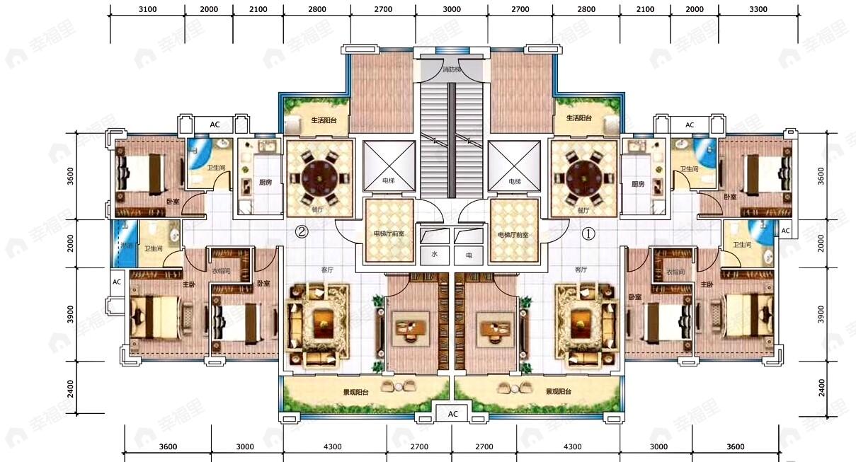 4室2厅2卫建面145平户型图