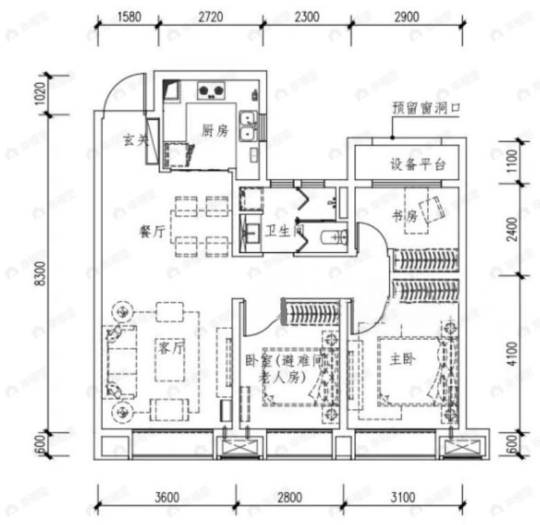 保利领秀山3室2厅1卫户型图