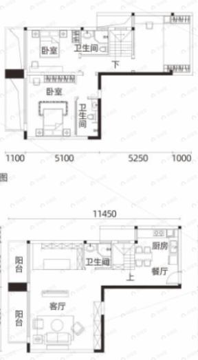 4室2厅2卫建面76平户型图