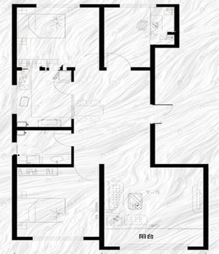 3室2厅1卫建面127平户型图
