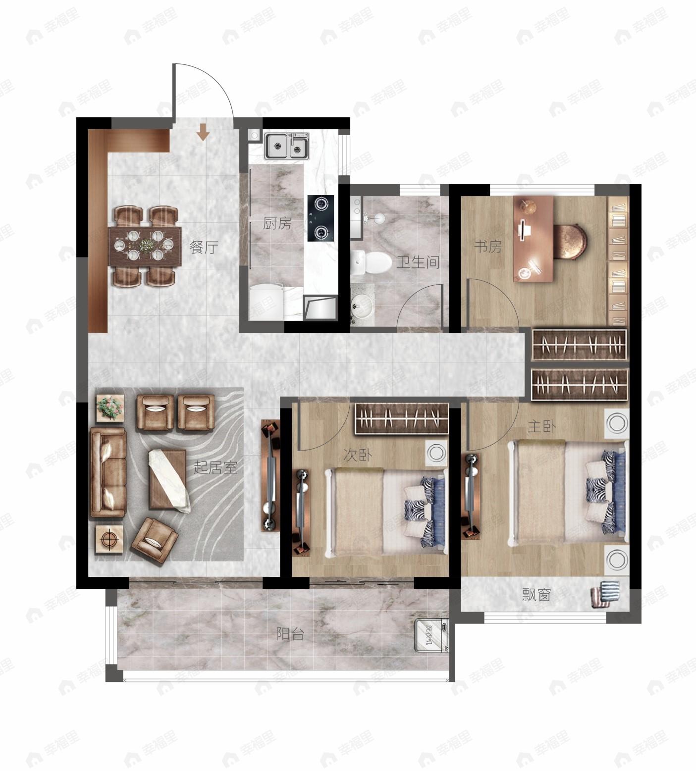 蓝湾玉园3室2厅1卫户型图