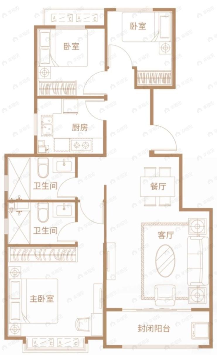 恒大上和府3室2厅2卫户型图