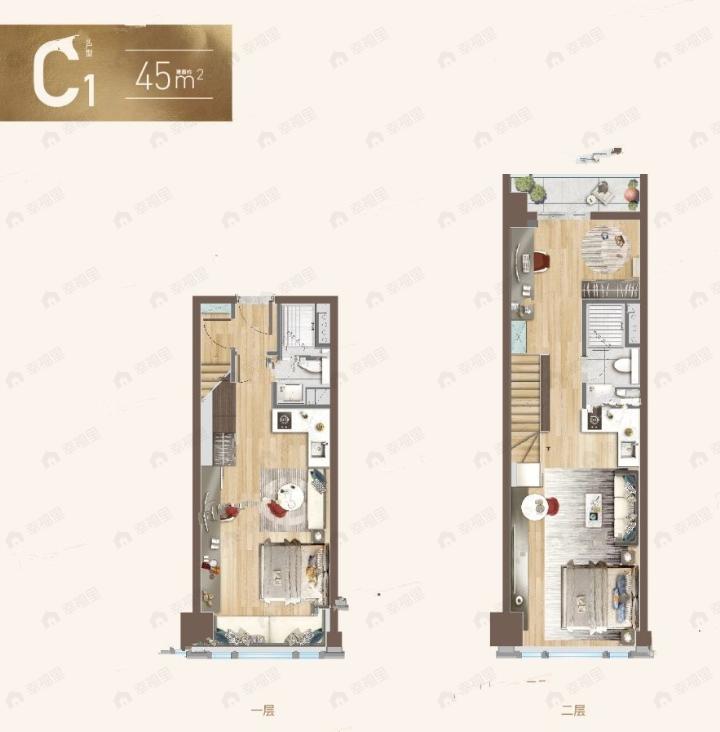 涵碧紫金城2室2厅2卫户型图