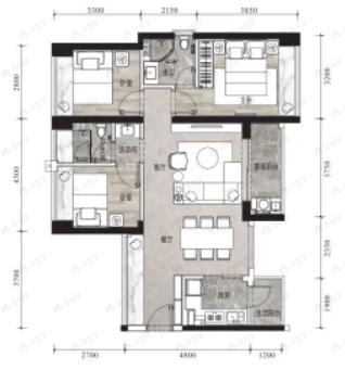 盛璟润府3室2厅2卫户型图