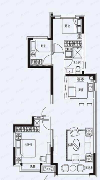 恒大国际温泉小镇3室2厅1卫户型图