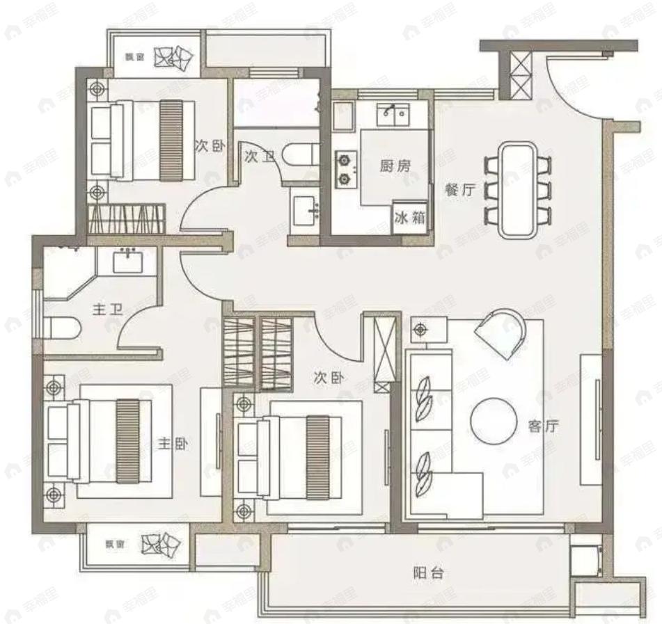 景域铂悦3室2厅2卫户型图