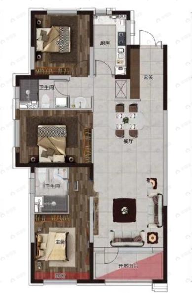 颐盛壹号公馆3室2厅2卫户型图