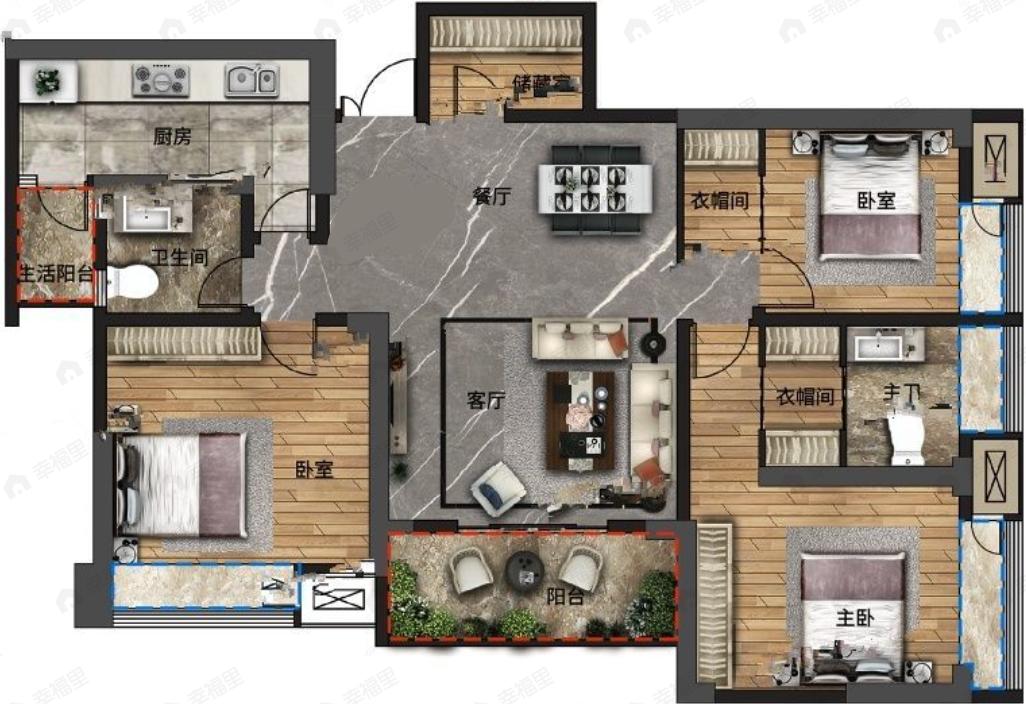 罗宾森尚城华府3室2厅2卫户型图