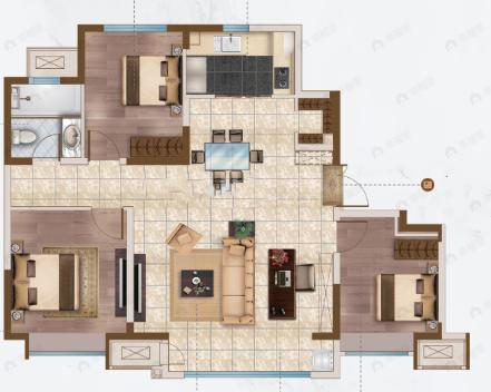 中建玖棠府3室2厅1卫户型图