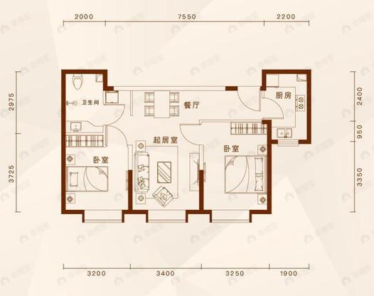 誉东苑2室2厅1卫户型图