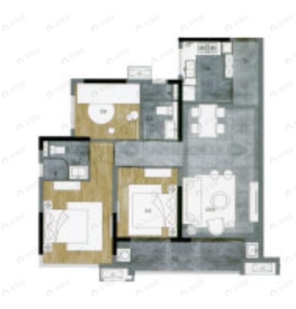 绿地樾湖国际生态城3室2厅2卫户型图