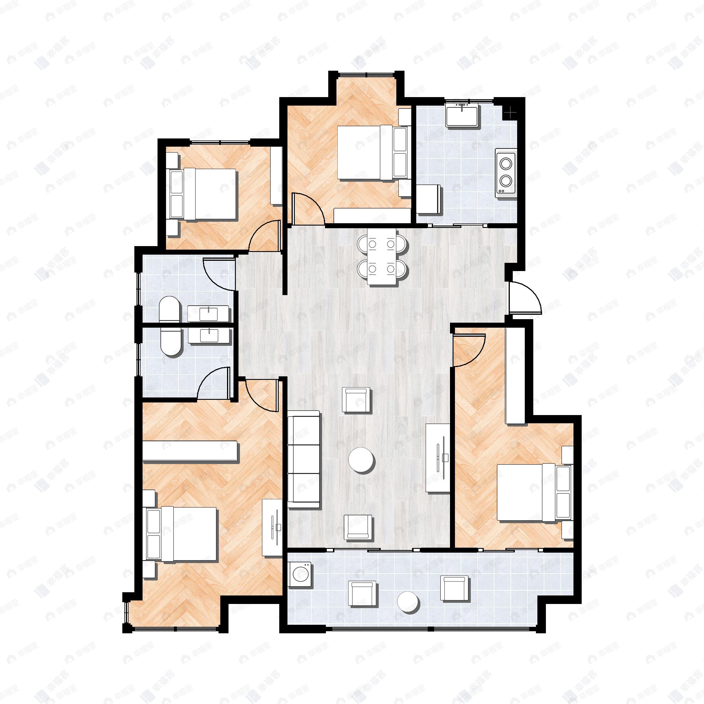 4室2厅2卫建面132平南户型图