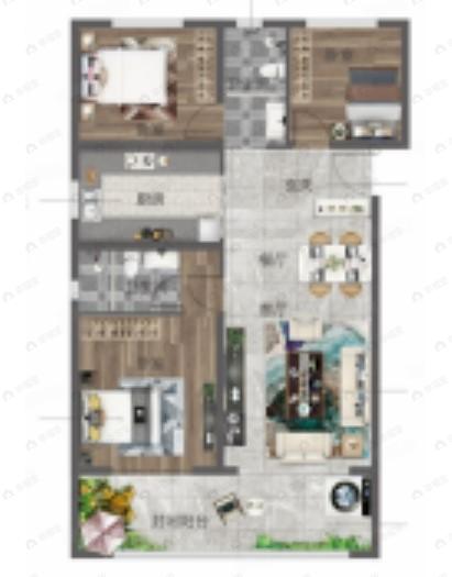 碧桂园青璞3室2厅2卫户型图