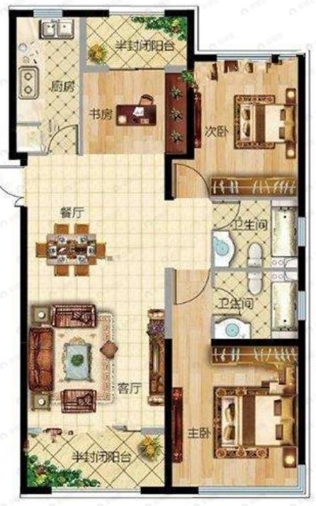 浦江御景湾3室2厅2卫户型图