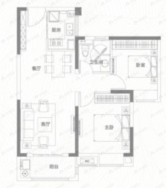 天汇龙城2室2厅1卫户型图