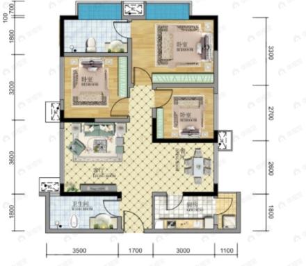 海德花园3室2厅2卫户型图