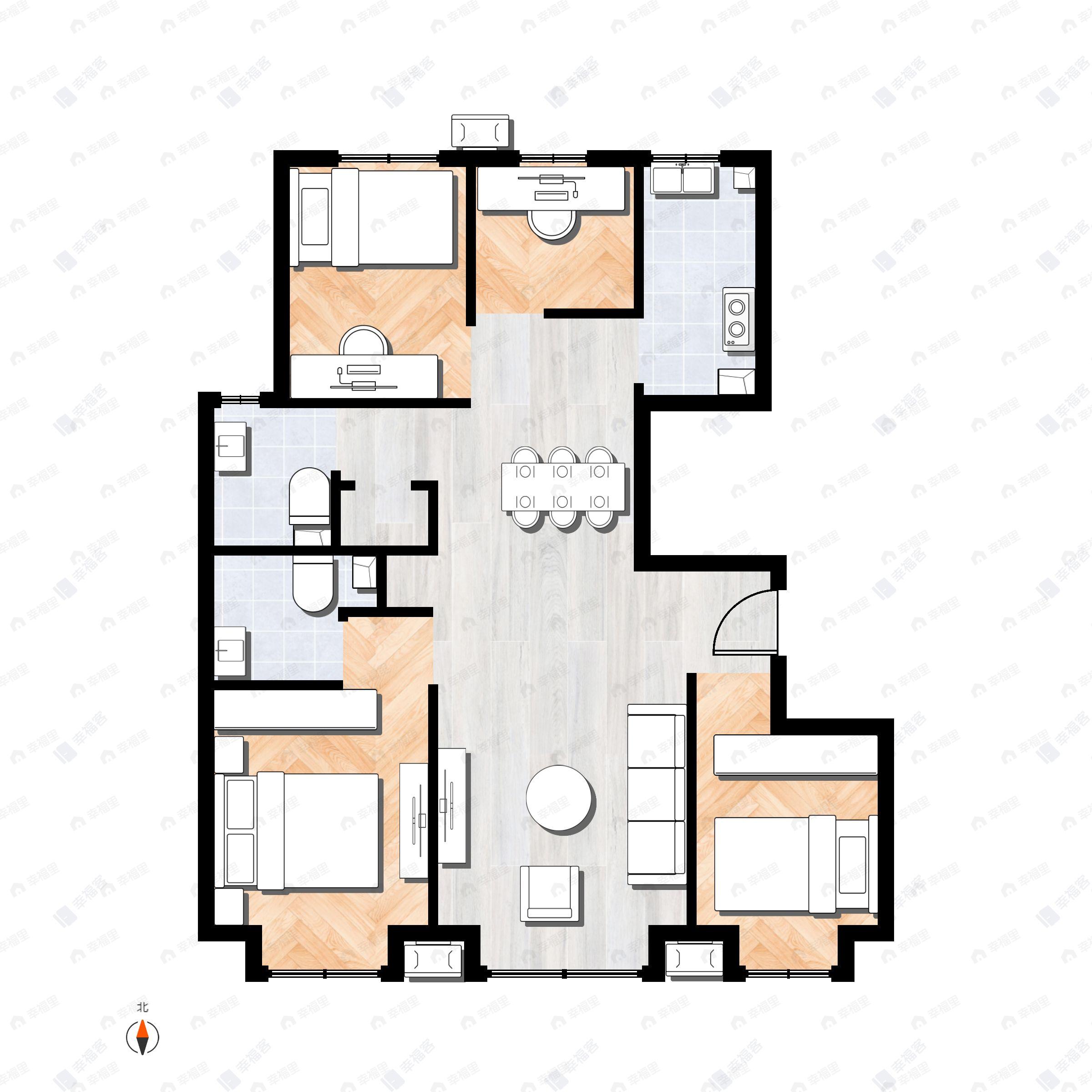 4室2厅2卫建面119平北|南户型图
