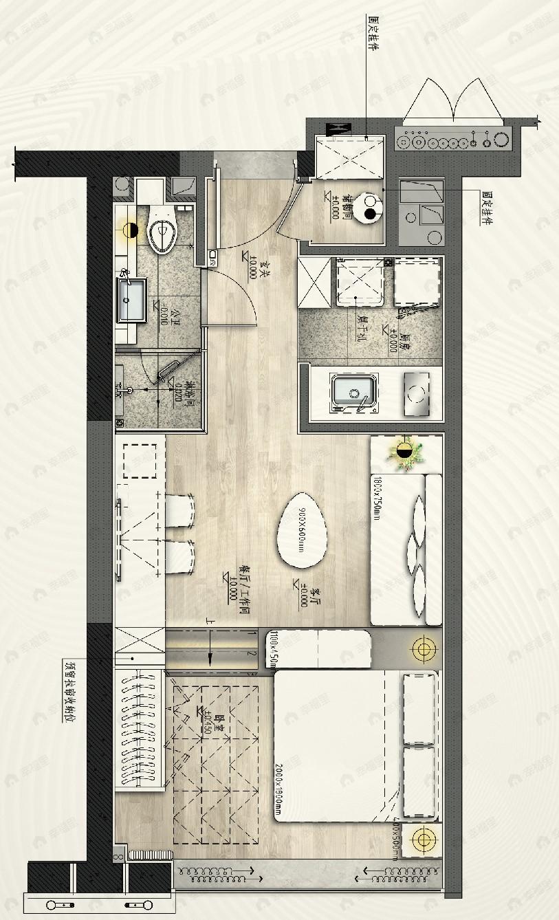 保利大都汇1室1厅1卫户型图