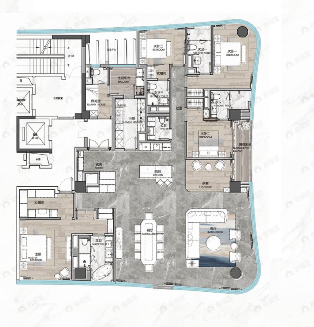 6室1厅6卫建面355平户型图