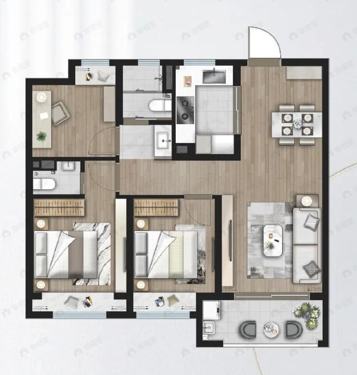 陆家嘴锦绣澜湾3室2厅2卫户型图