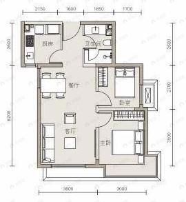 北京东湾2室2厅1卫户型图