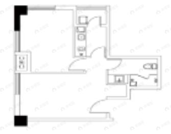 1室1厅1卫建面62m²南户型图