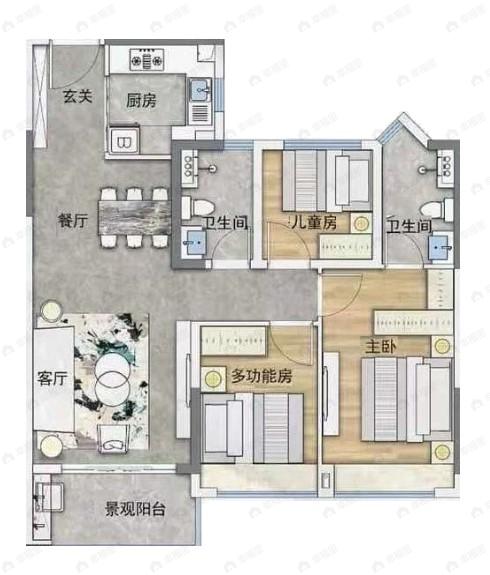 雅居乐中建保利天骄3室2厅2卫户型图