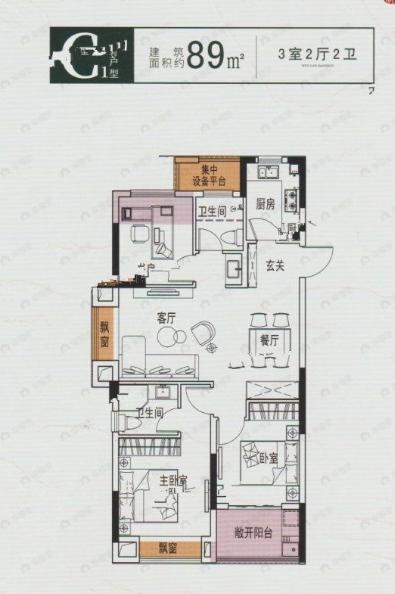 联利文澜苑3室2厅2卫户型图