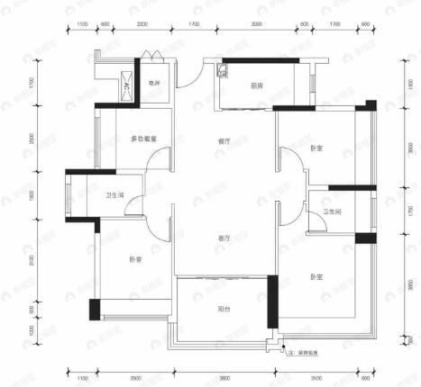 鸿荣源尚云4室2厅2卫户型图
