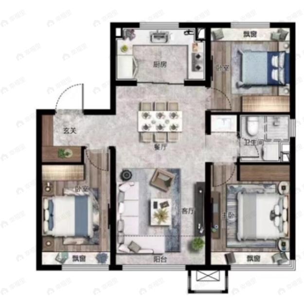 龙湖远创学樘府3室2厅1卫户型图