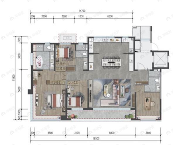 建发观云4室2厅3卫户型图