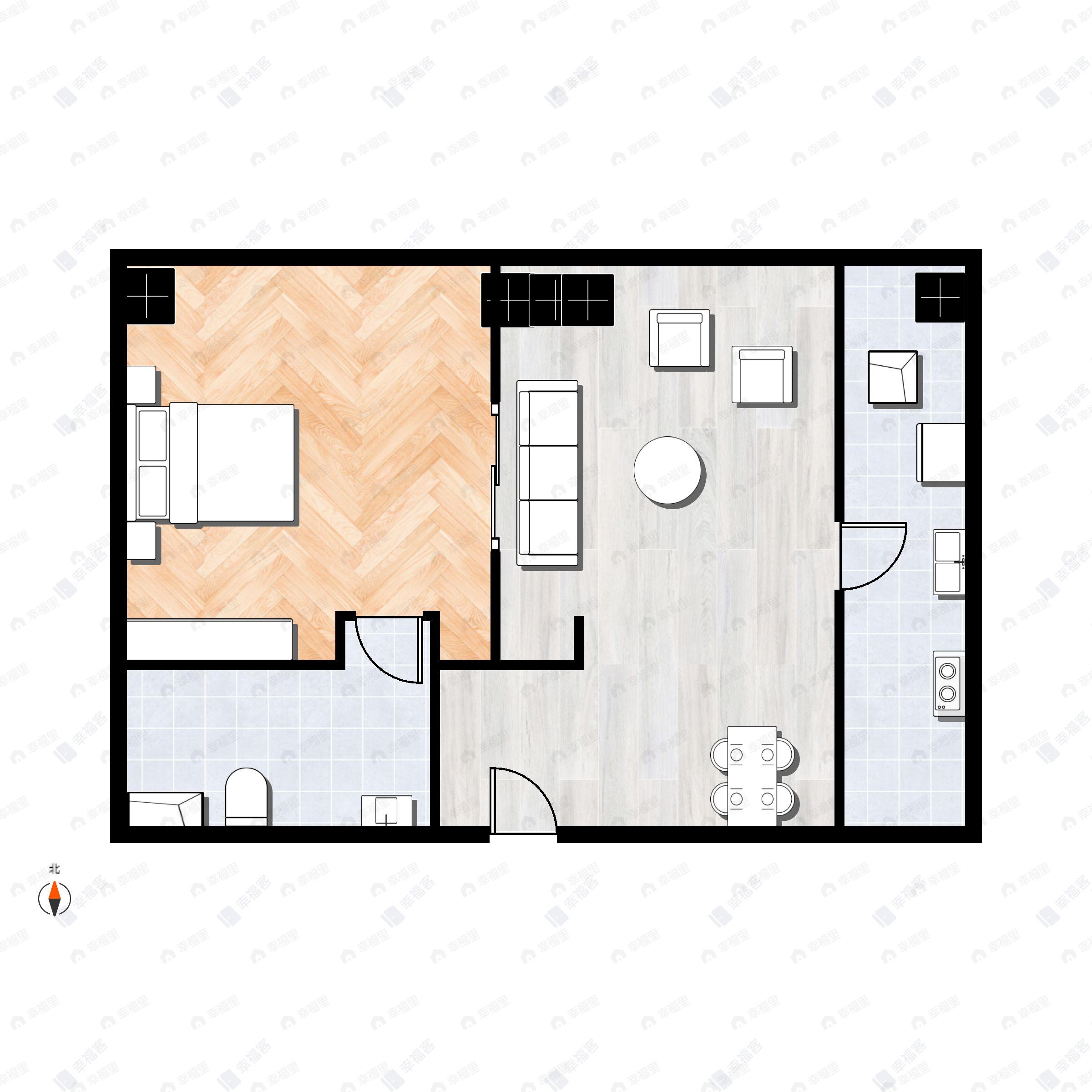 1室1厅1卫建面98m²北户型图