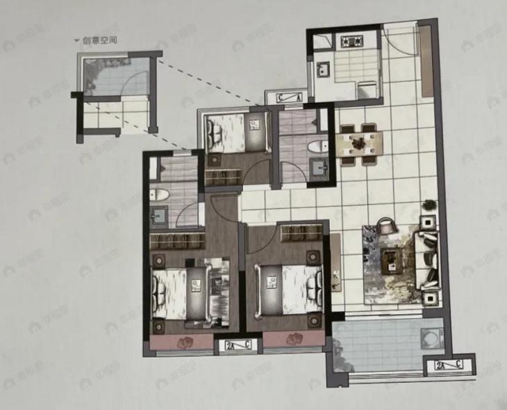 保利翔龙天汇3室2厅2卫户型图