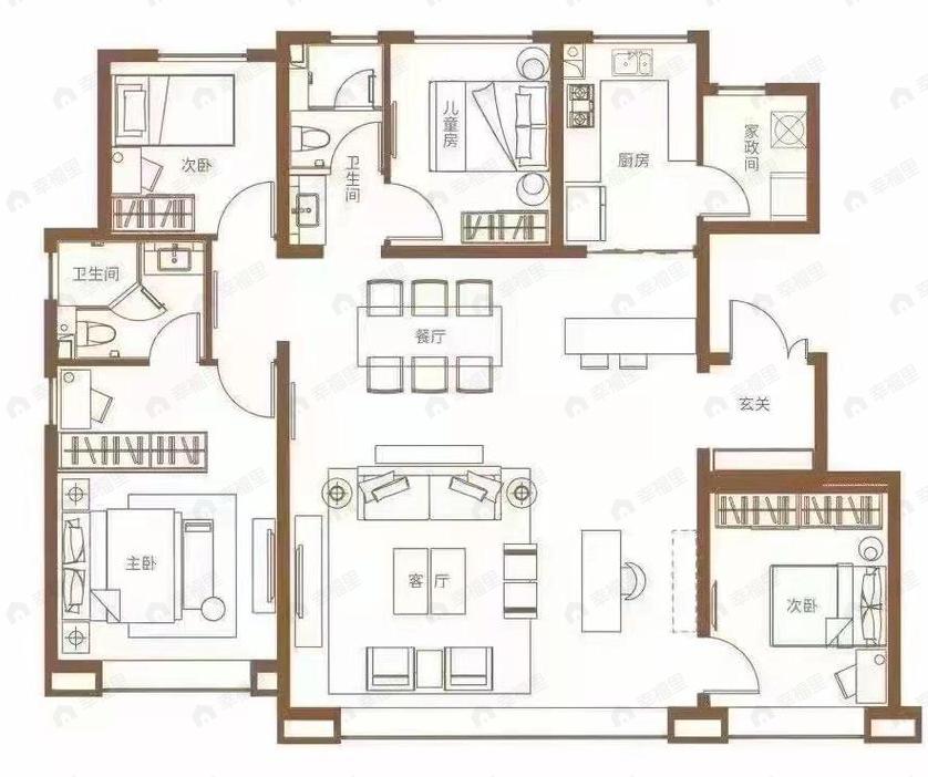 4室2厅2卫建面160平户型图