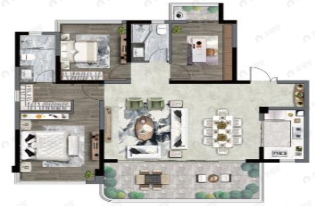 中国铁建山语桃源3室2厅2卫户型图
