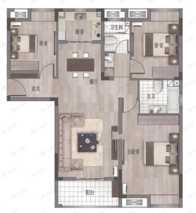 地铁盛观尚城3室2厅2卫户型图