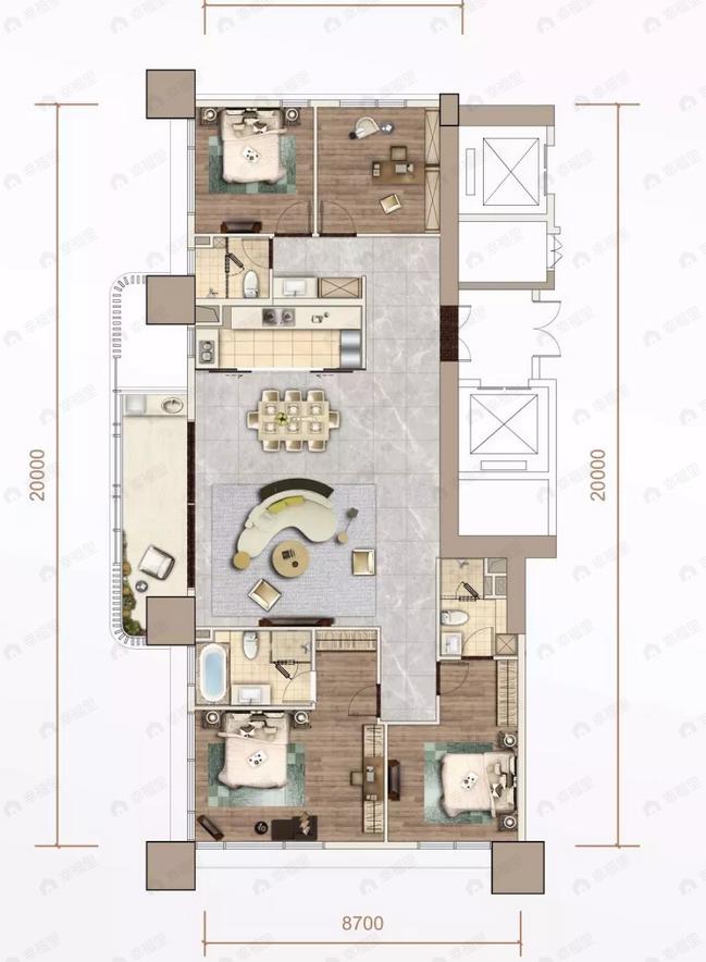 绿地海珀滨江4室2厅3卫户型图