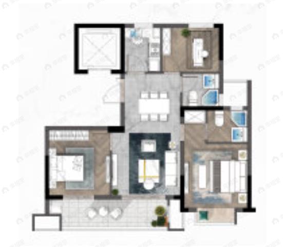 品汇芝华苑3室2厅2卫户型图