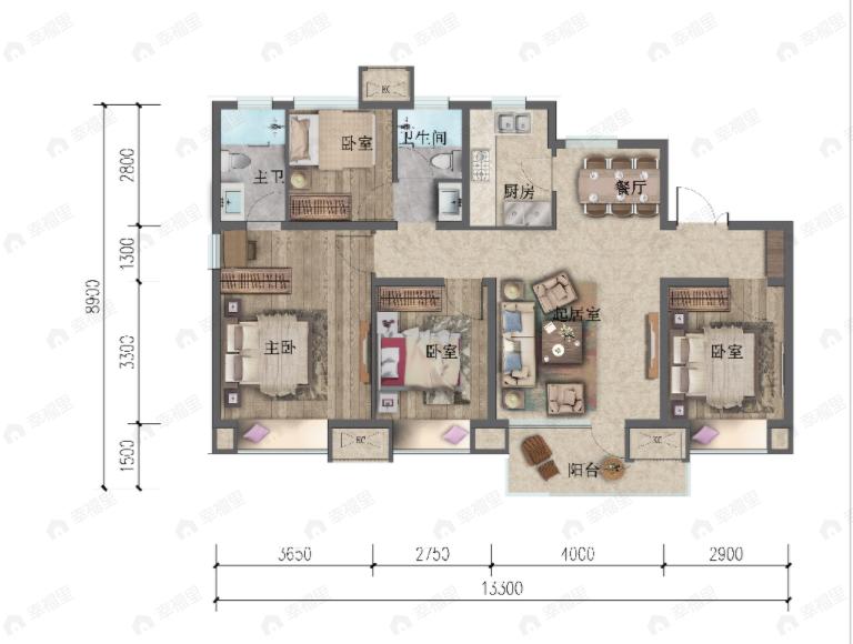 住总如院4室2厅2卫户型图