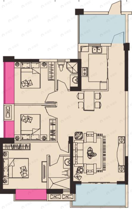 瑞居海布斯卡3室2厅2卫户型图